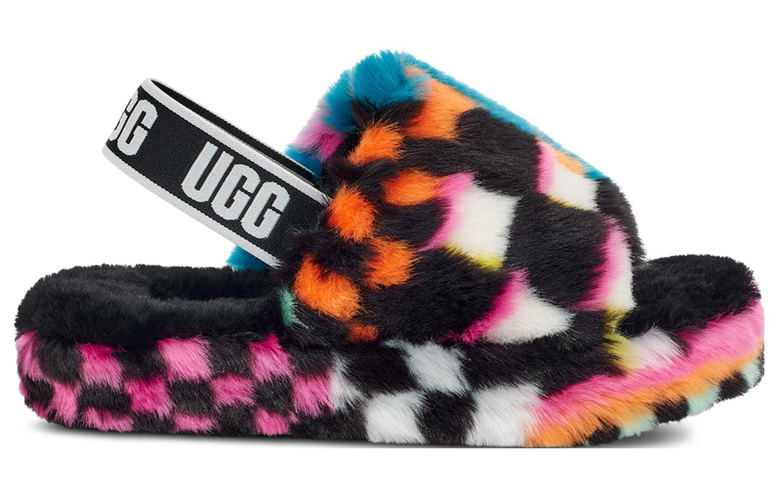 Order (Preschool) UGG Fluff Yeah Checks Slide 'Black Multi' 1130390K-BLKM