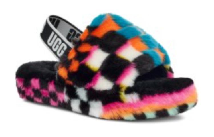 Lookbook (Preschool) UGG Fluff Yeah Checks Slide 'Black Multi' 1130390K-BLKM