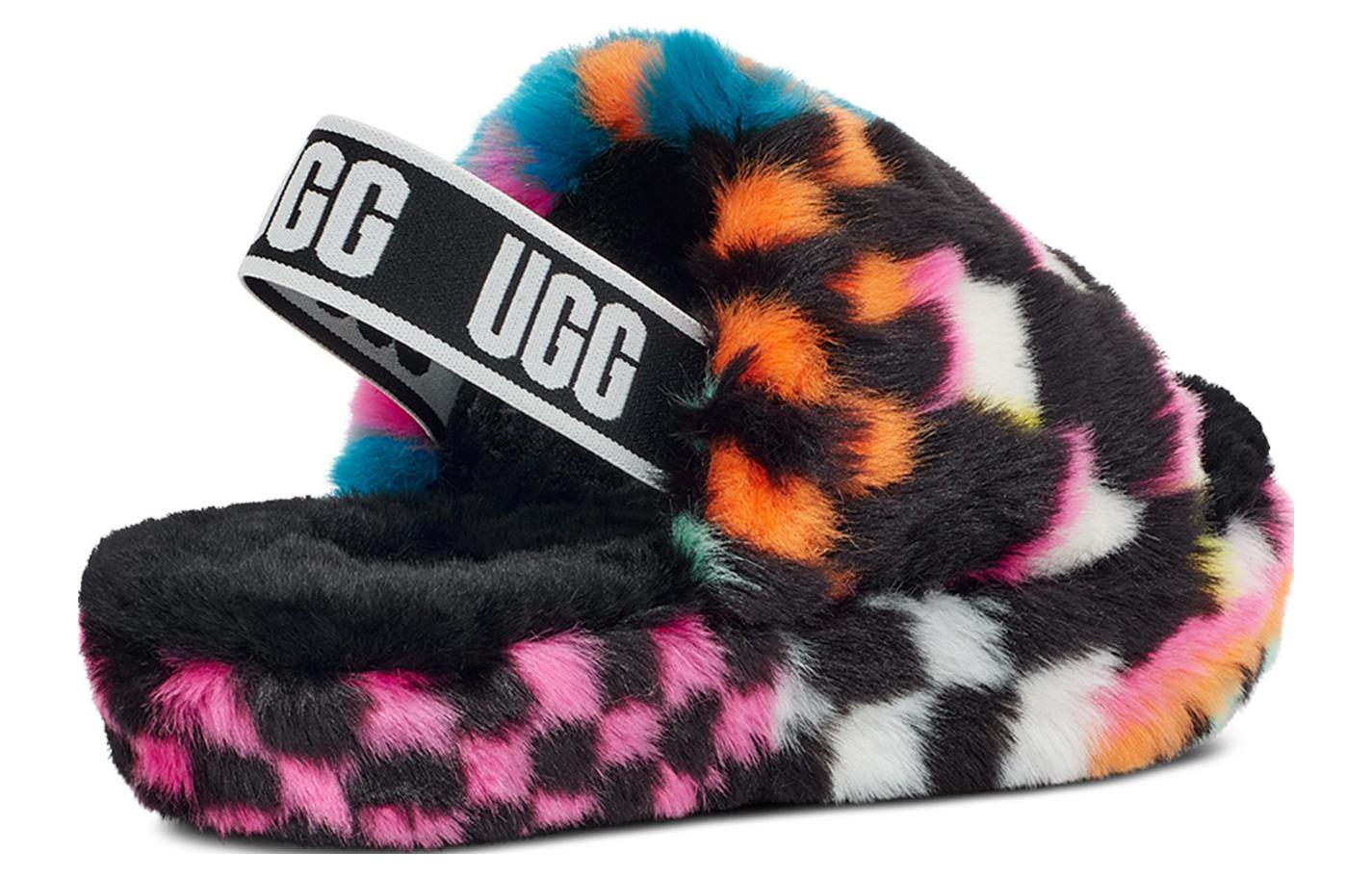 Shop (Preschool) UGG Fluff Yeah Checks Slide 'Black Multi' 1130390K-BLKM
