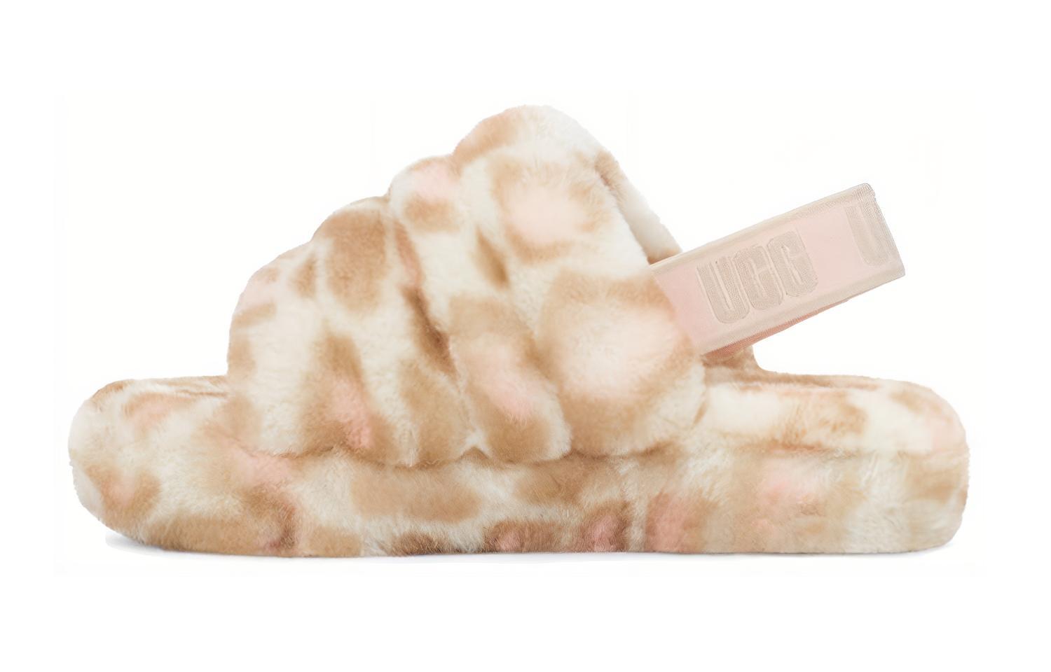 (Preschool) UGG Fluff Yeah Slide Panther Print Slipper 'White' 1123640K-WHT