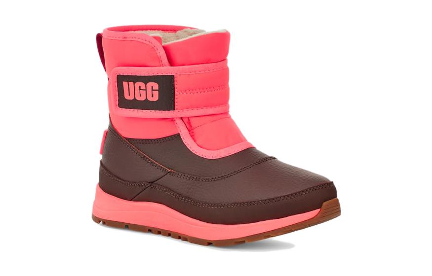 Lookbook 大童 UGG 皮革 圓頭配扣 中筒 兒童靴 珊瑚色