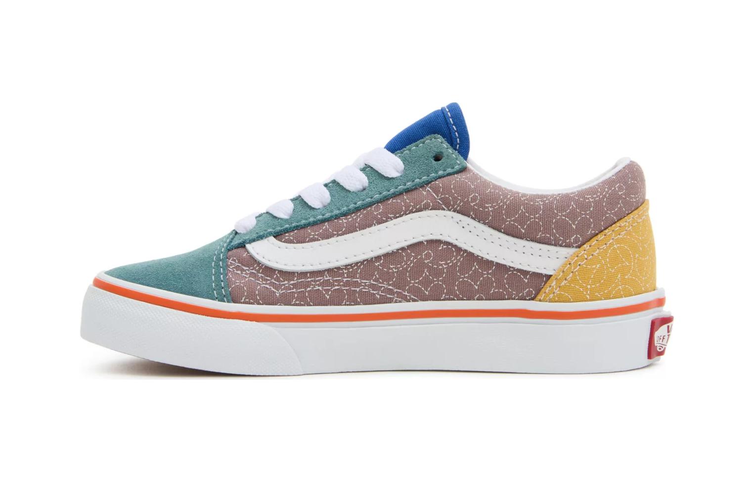 Buy 中童 Vans Old Skool 圓頭繫帶 減震耐磨透氣 低幫 兒童板鞋 橙藍色