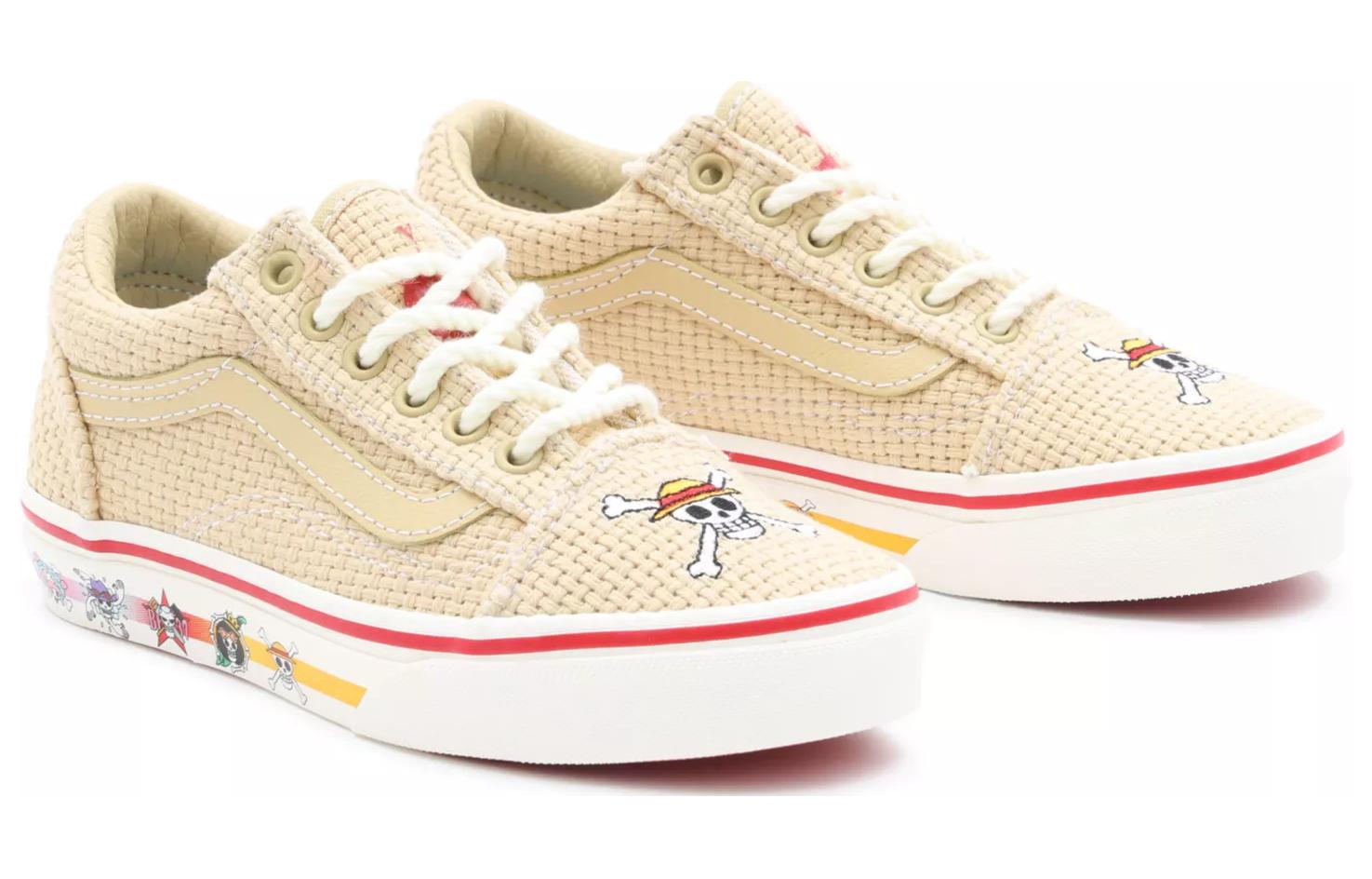 Shop 中童 ONE PIECE x Vans Kids Old Skool 航海王聯名 耐磨防滑 帆布鞋 淺褐