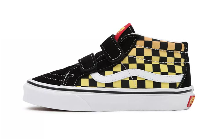Buy 中童 Vans SK8 MID 火焰標誌重複復刻 魔鬼氈 棋盤格 休閒 中筒 兒童滑板鞋 黃黑紅