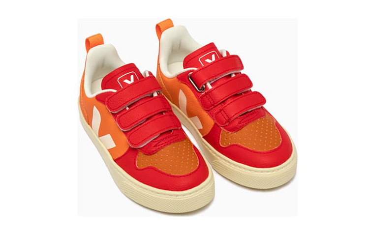 Lookbook 兒童 VEJA V-10 系帶 圓頭 透氣 低筒 時尚板鞋 橙色