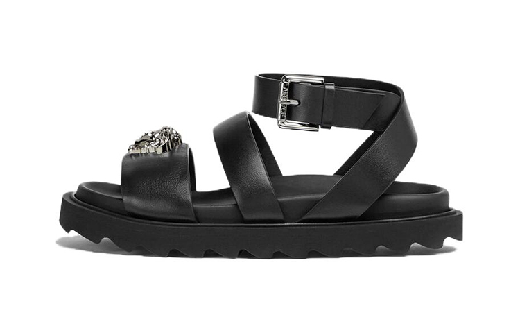 (Preschool) Versace La Medusa Leather Open-Toe Buckle Comfort Kid's Sandals 'Black' 1011156-1A00138_1B00P
