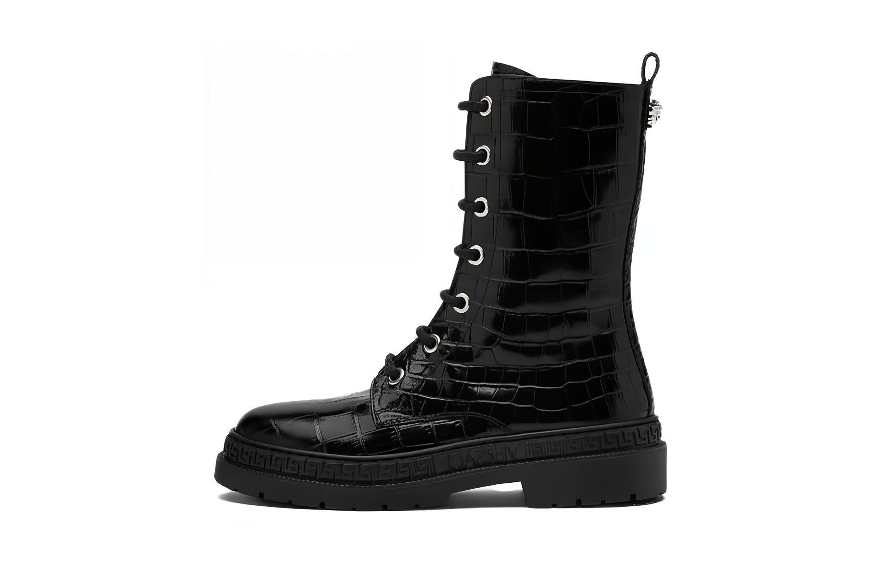 (PS) Versace Leather Fashion Mid-Top Round Toe Boots 'Black'