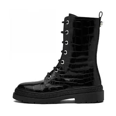 (PS) Versace Leather Fashion Mid-Top Round Toe Boots 'Black'