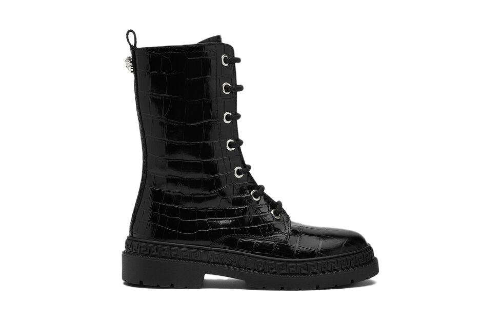(PS) Versace Leather Fashion Mid-Top Round Toe Boots 'Black' 圖 2