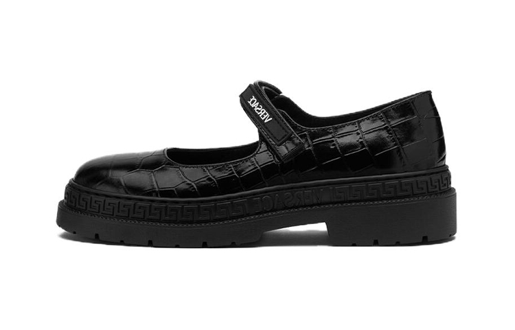 (Preschool) Versace Leather Round-Toe Buckle Comfortable Durable Casual Shoes 'Black' 1010972-1A09141_1B00P
