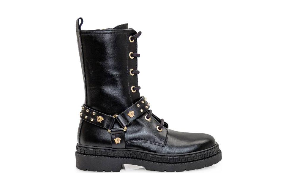 Order (PS) Botas Versace Negras de Cuero con Cordones de Caña Media 10110161A060931B00V