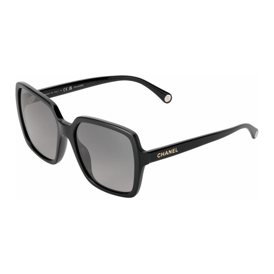 CHANEL Unisex Black Irregular Sunglasses with Gold Logo. CH5505-C622M3