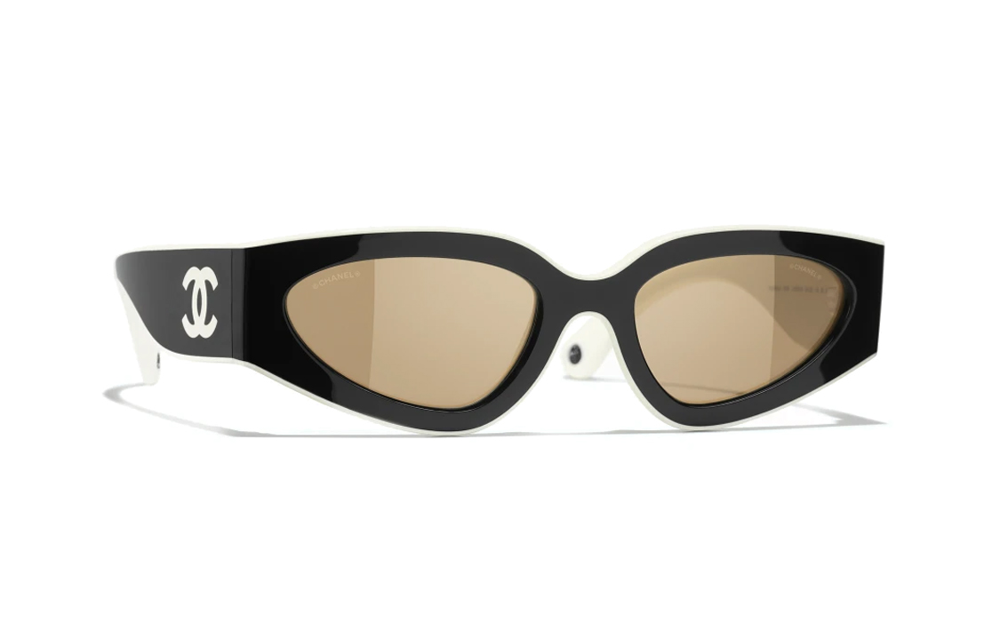 Shop 【可配镜片】CHANEL香奈儿黑色男女通用猫眼尼龙太阳镜带徽标细节 A71614X02081S5653
