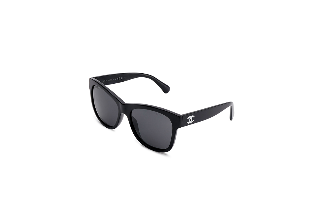 【Prescription Available】CHANEL Square Silver Double-C Sunglasses Black Unisex CH5380-C501S8