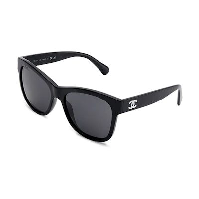 【Prescription Available】CHANEL Square Silver Double-C Sunglasses Black Unisex CH5380-C501S8