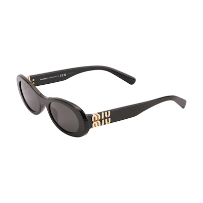 【Prescription Available】MIU MIU Logo Irregular Shape Acetate Sunglasses Unisex Black SMU06ZE1ABC050F05S0