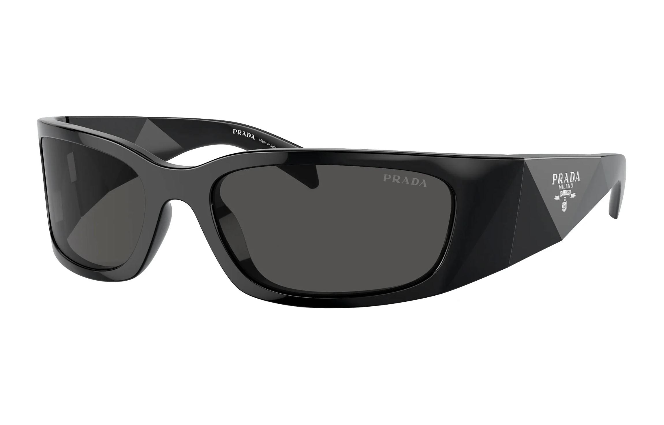 Order 【Preskripsi Sesuai】 PRADA Unisex Cermin Mata Hitam dengan Logo & Bingkai Tidak Sekata PRA19S1AB5S0