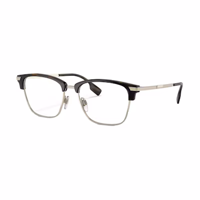 【Prescription Compatible】Burberry Logo Metal Browline Glasses Unisex Tortoise Shell BE2359-3002