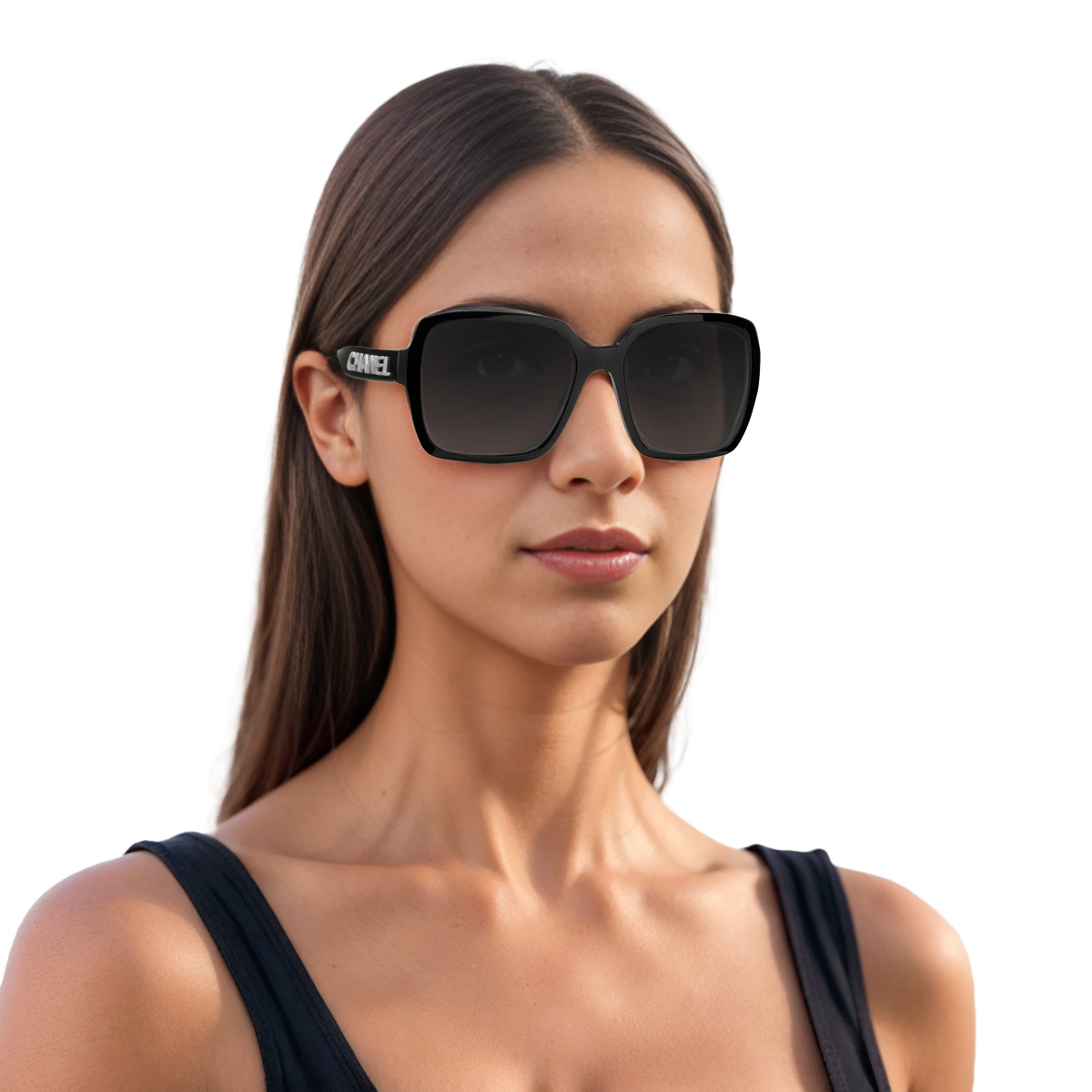 【Prescription Compatible】CHANEL Logo Square Frame Sunglasses Unisex Black CH5408-1026S4 圖 5