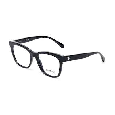 【Prescription Ready】CHANEL Logo Acetate Irregular Optical Eyeglasses Black Men. 3392C501