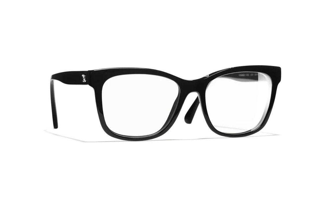 Lookbook CHANEL Logo Acetate Irregular Optical Eyeglasses Black Men 3392C501