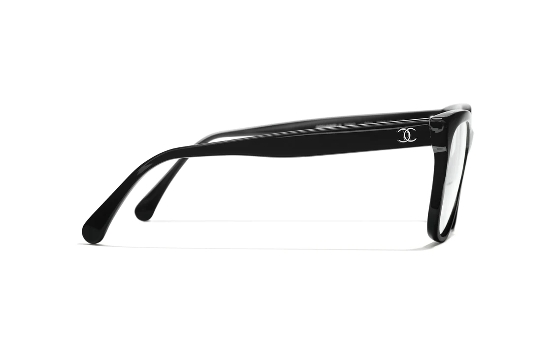 Shop CHANEL Logo Acetate Irregular Optical Eyeglasses Black Men 3392C501