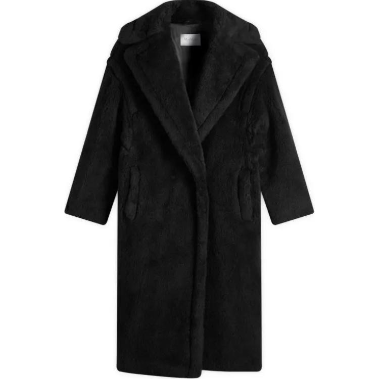 'S Max Mara MaxMara  Black Double-Breasted Long Coat with Collar and Long Sleeves 2421016042600-008