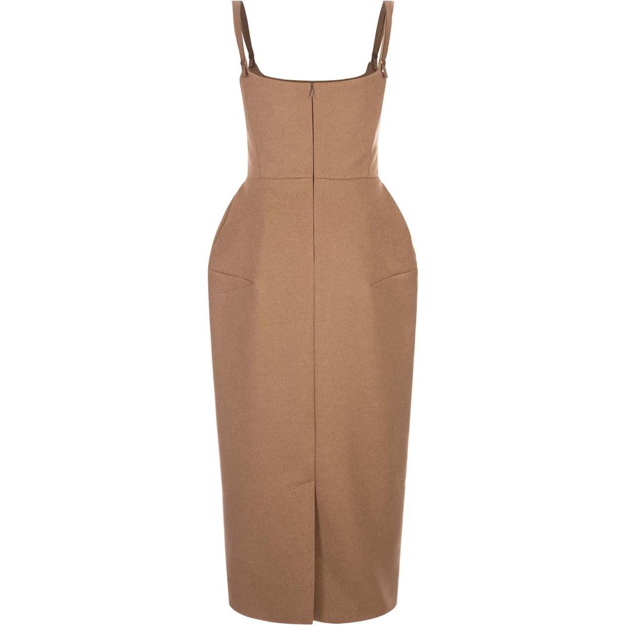 Lookbook 'S Max Mara MaxMara  Brown Solid Square-Neck Loose Midi Slip Dress 2312262636600-001