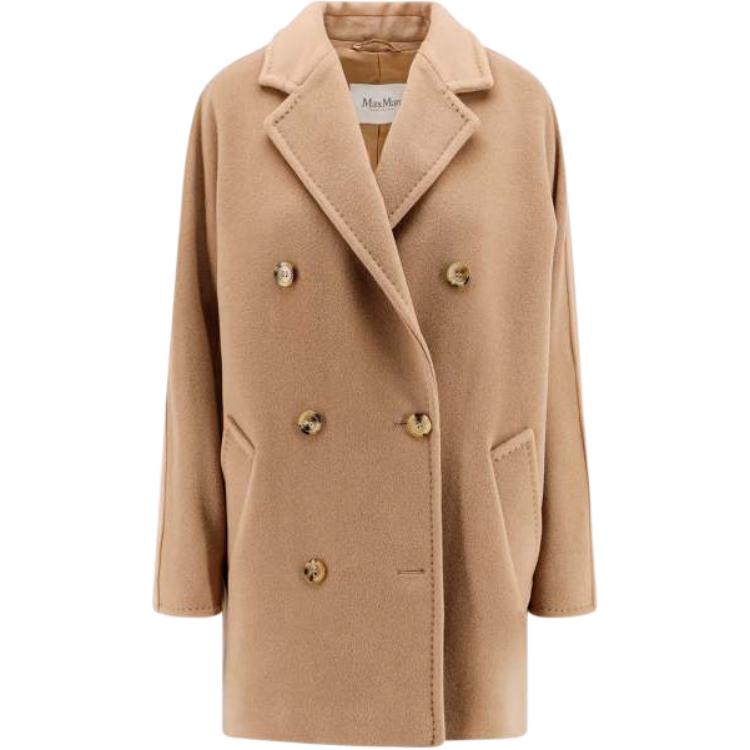 'S Max Mara MaxMara  Double-Breasted Mid-Length Coat in Light Beige. 2421086011600-001