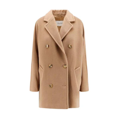 'S Max Mara MaxMara Double-Breasted Mid-Length Coat in Light Beige. 2421086011600-001