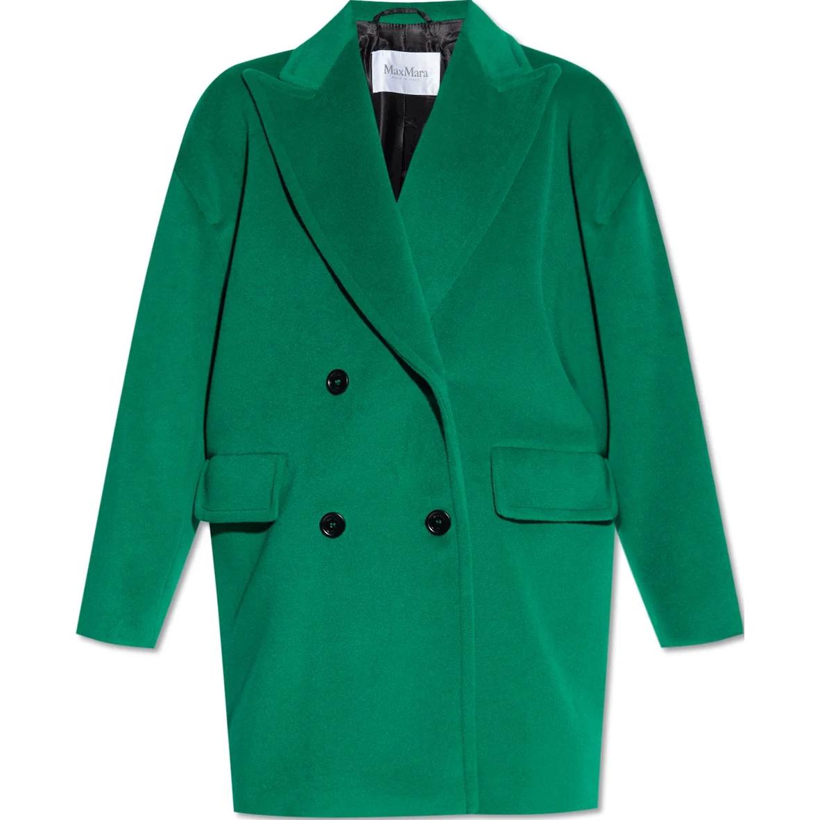 'S Max Mara MaxMara  Green Solid Double-Breasted Long Sleeve Mid-Length Coat 2310860433600-028