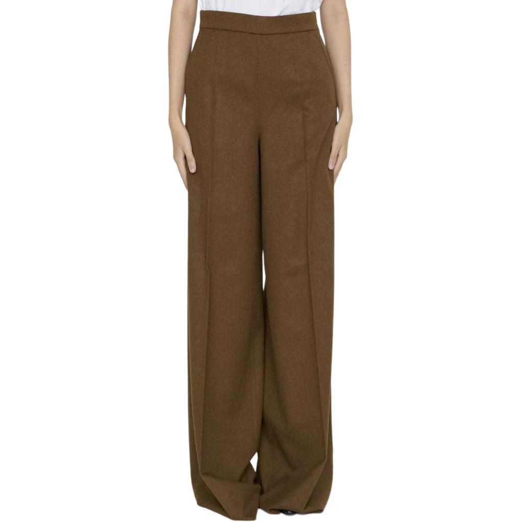 Shop 'S Max Mara MaxMara  High-Waist Zipper Loose Wide-Leg Casual Pants Brown 2421136393600-036