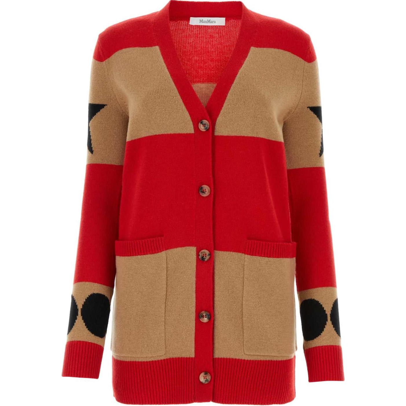 Order 'S Max Mara MaxMara  Red V-Neck Striped Button-Up Knit Cardigan Sweater 2421346031600-012