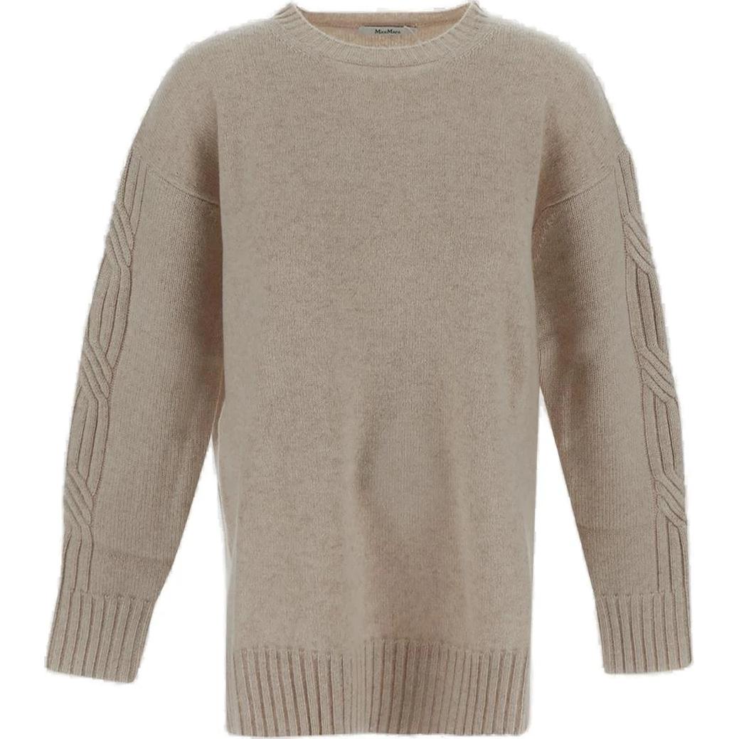 'S Max Mara MaxMara  Ribbed Crewneck Long Sleeve Sweater Light Brown. 2411361111600-002