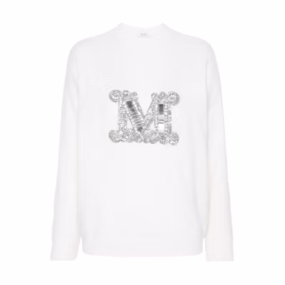 'S Max Mara MaxMara White Crewneck Sweatshirt with Letter Pendant Detail. 1366234206043-VICOLO
