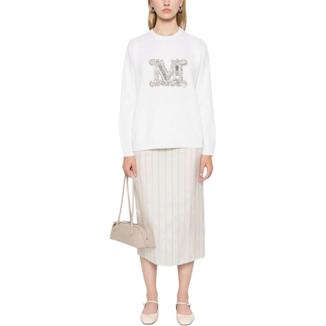 Lookbook 'S Max Mara MaxMara  White Crewneck Sweatshirt with Letter Pendant Detail. 1366234206043-VICOLO