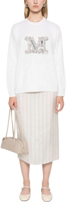 'S Max Mara MaxMara White Crewneck Sweatshirt with Letter Pendant Detail. 1366234206043-VICOLO Lookbook 'S Max Mara MaxMara White Crewneck Sweatshirt with Letter Pendant Detail. 1366234206043-VICOLO
