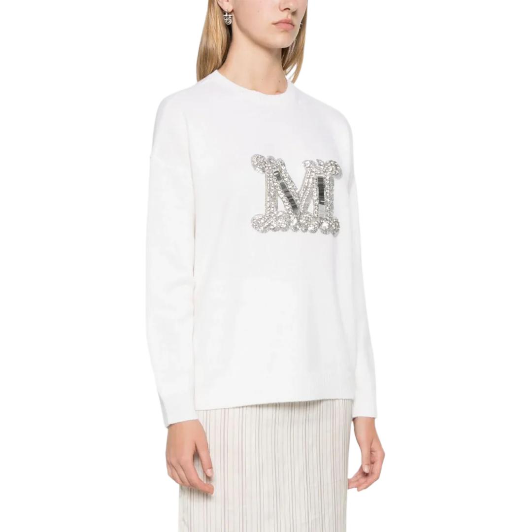 Purchase 'S Max Mara MaxMara  White Crewneck Sweatshirt with Letter Pendant Detail. 1366234206043-VICOLO