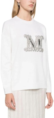 'S Max Mara MaxMara White Crewneck Sweatshirt with Letter Pendant Detail. 1366234206043-VICOLO Purchase 'S Max Mara MaxMara White Crewneck Sweatshirt with Letter Pendant Detail. 1366234206043-VICOLO