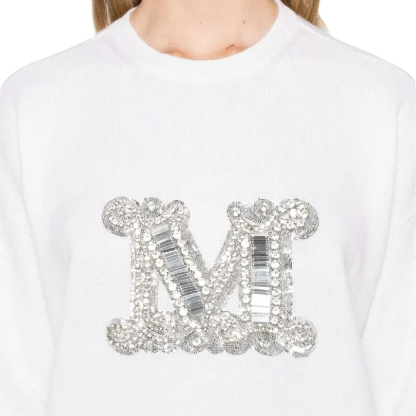 Details for 'S Max Mara MaxMara  White Crewneck Sweatshirt with Letter Pendant Detail. 1366234206043-VICOLO