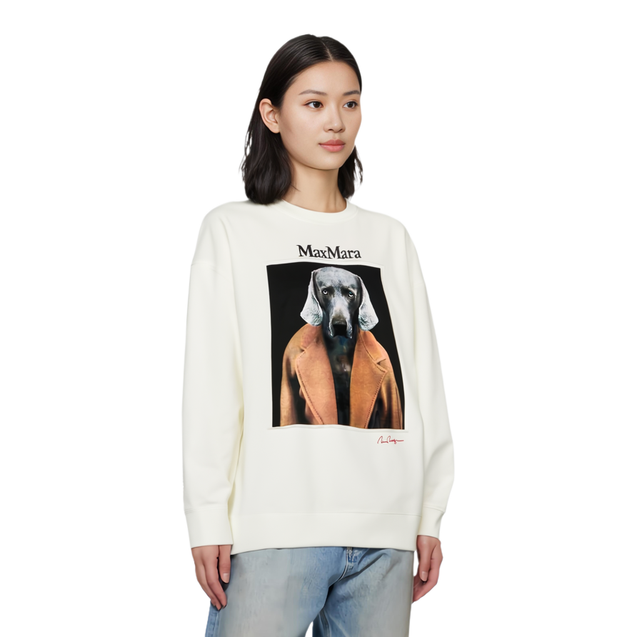 Details for 'S Max Mara MaxMara  White Logo Letter Animal Print Crewneck Long Sleeve Sweatshirt 2421926011-005