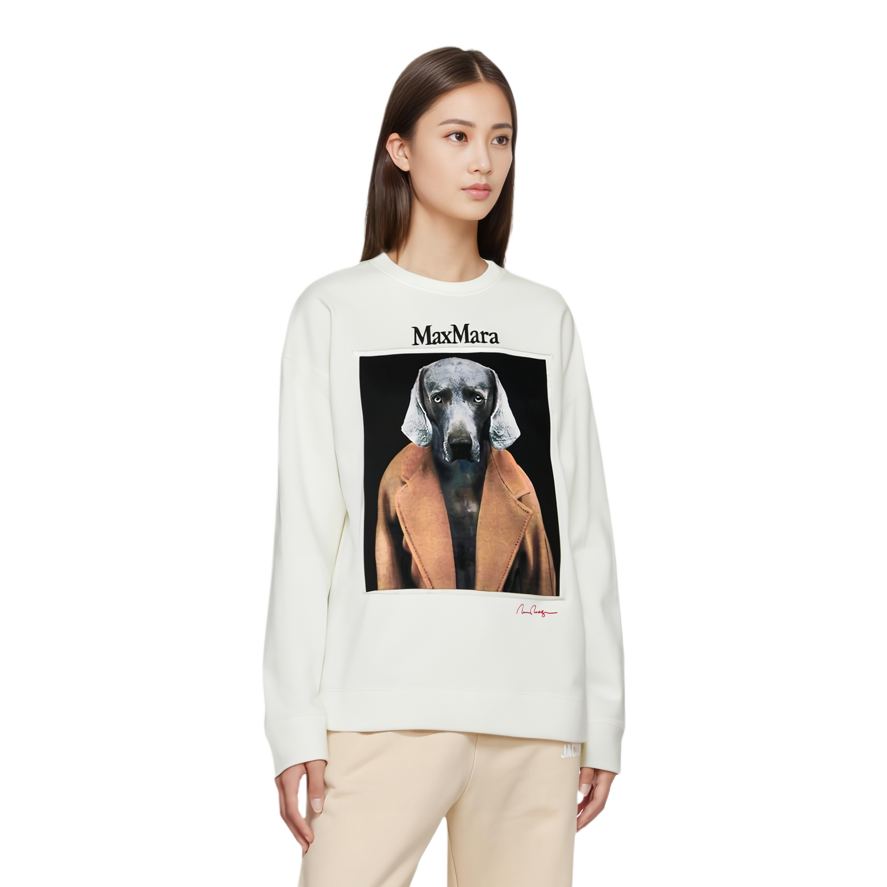 Cheap 'S Max Mara MaxMara  White Logo Letter Animal Print Crewneck Long Sleeve Sweatshirt 2421926011-005
