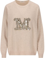 'S Max Mara MaxMara Beige Rhinestone Logo Crewneck Fitted Long Sleeve Sweater Women 2421366232600-032 'S Max Mara MaxMara Beige Rhinestone Logo Crewneck Fitted Long Sleeve Sweater Women 2421366232600-032