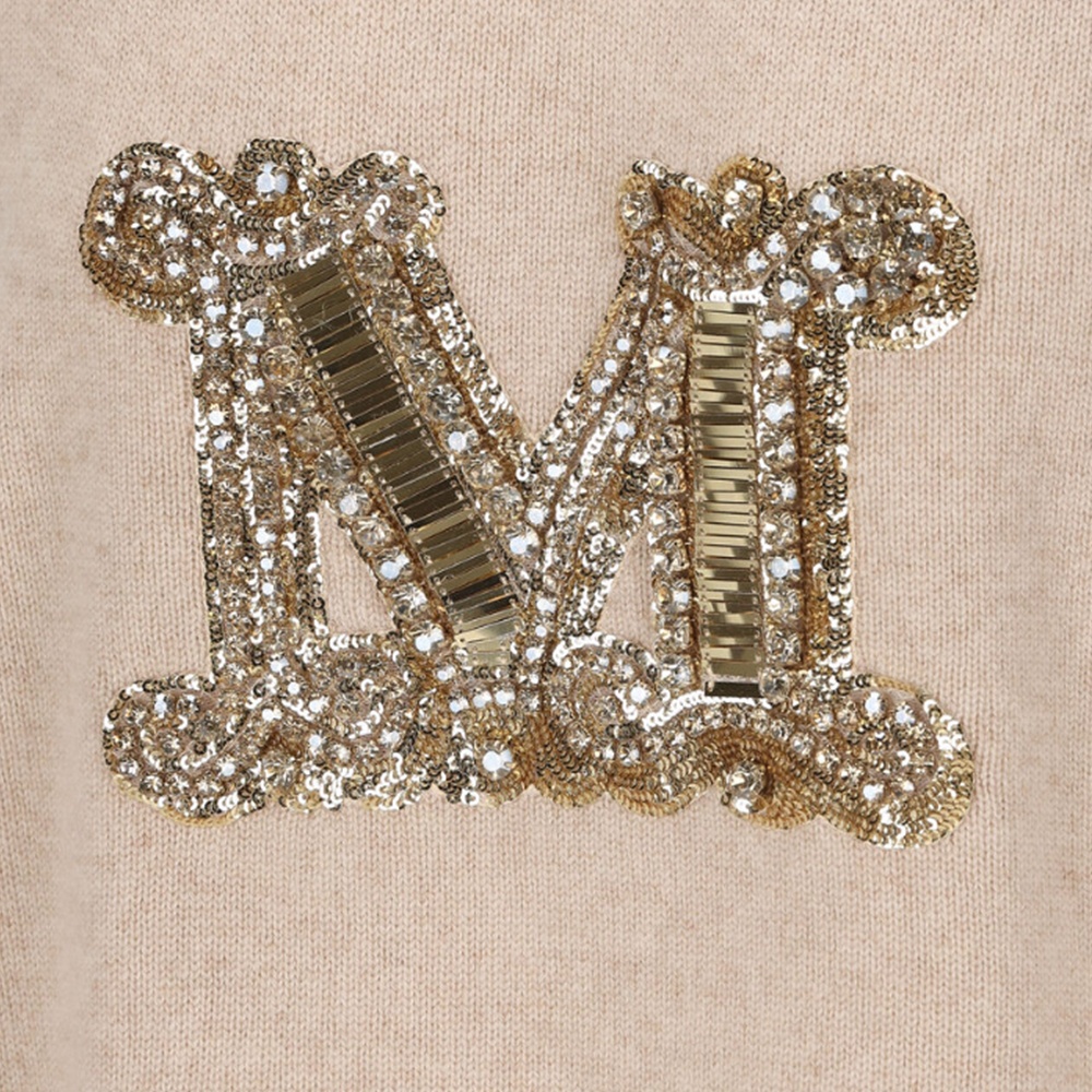 Sizing 'S Max Mara MaxMara Beige Rhinestone Logo Crewneck Fitted Long Sleeve Sweater Women 2421366232600-032