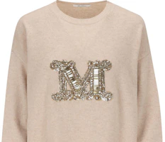 Cheap ''S Max Mara MaxMara 米色水鑽徽標修身長袖圓領毛衣 女款 2421366232600-032