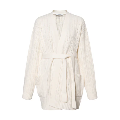 'S Max Mara MaxMara Beige V-Neck Hollow Out Knit Sweater for Women. 2421346011600-001