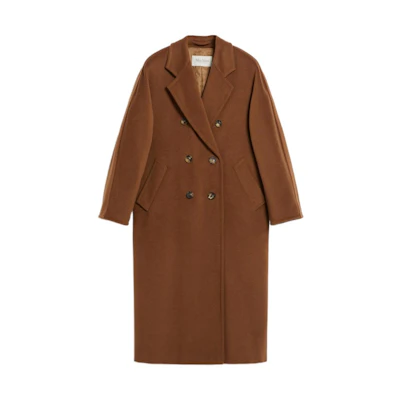 'S Max Mara MaxMara Madame 101801 Classic Double-Face Wool Coat in Tobacco Color. 1018012306010-3MADAME