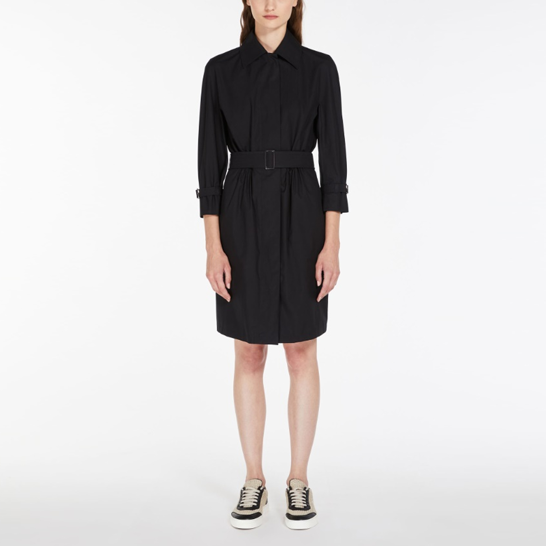 Lookbook 'S Max Mara MaxMara Saio Long-Sleeve Cotton Poplin Shirt Dress in Black 1221113206003-SAIO