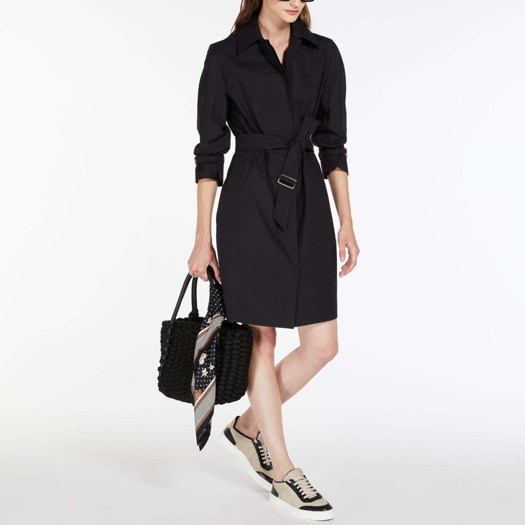 Purchase 'S Max Mara MaxMara Saio Long-Sleeve Cotton Poplin Shirt Dress in Black 1221113206003-SAIO