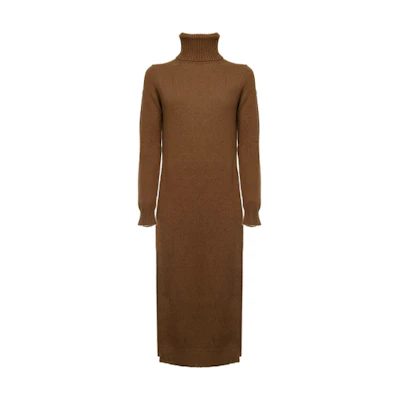 'S Max Mara MaxMara Solid Color Turtleneck Midi Long Sleeve Dress Brown 13260223650-006